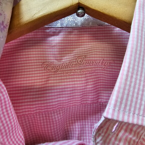 English Laundry men's pink pinstripe button down shirt, embroidery 15 1/… - Picture 3 of 8